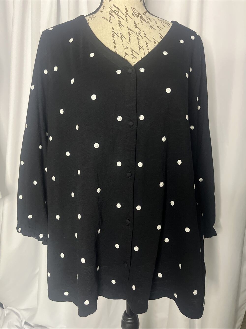 J Jill Button Down Shirt Black with White Polka Dots Women’s Large